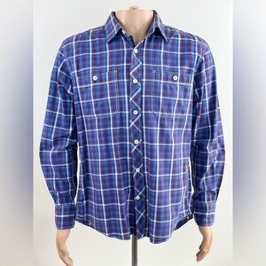 Tommy Hilfiger Long Sleeve Button-Up Shirt Slim Fit, Men's Plaid Blue Size Large